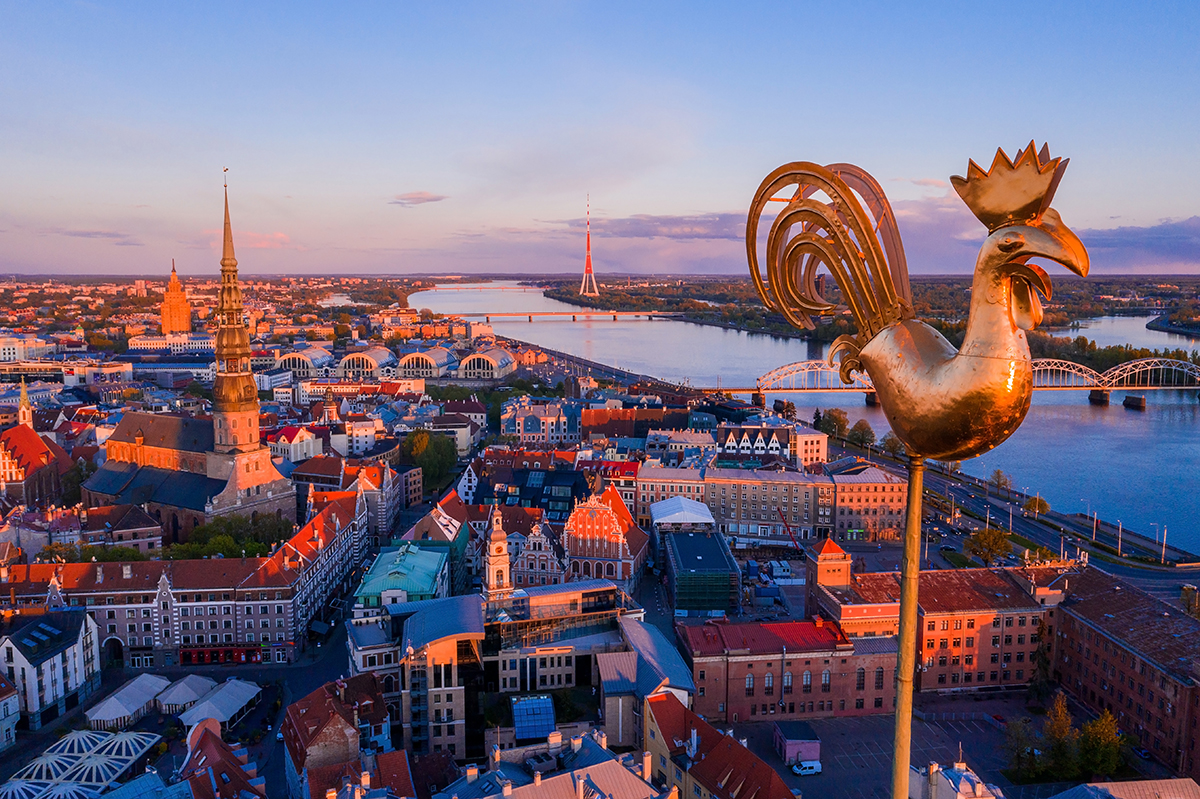 Golden Rooster Riga Latvia - Iconic weather vane atop Riga Cathedral