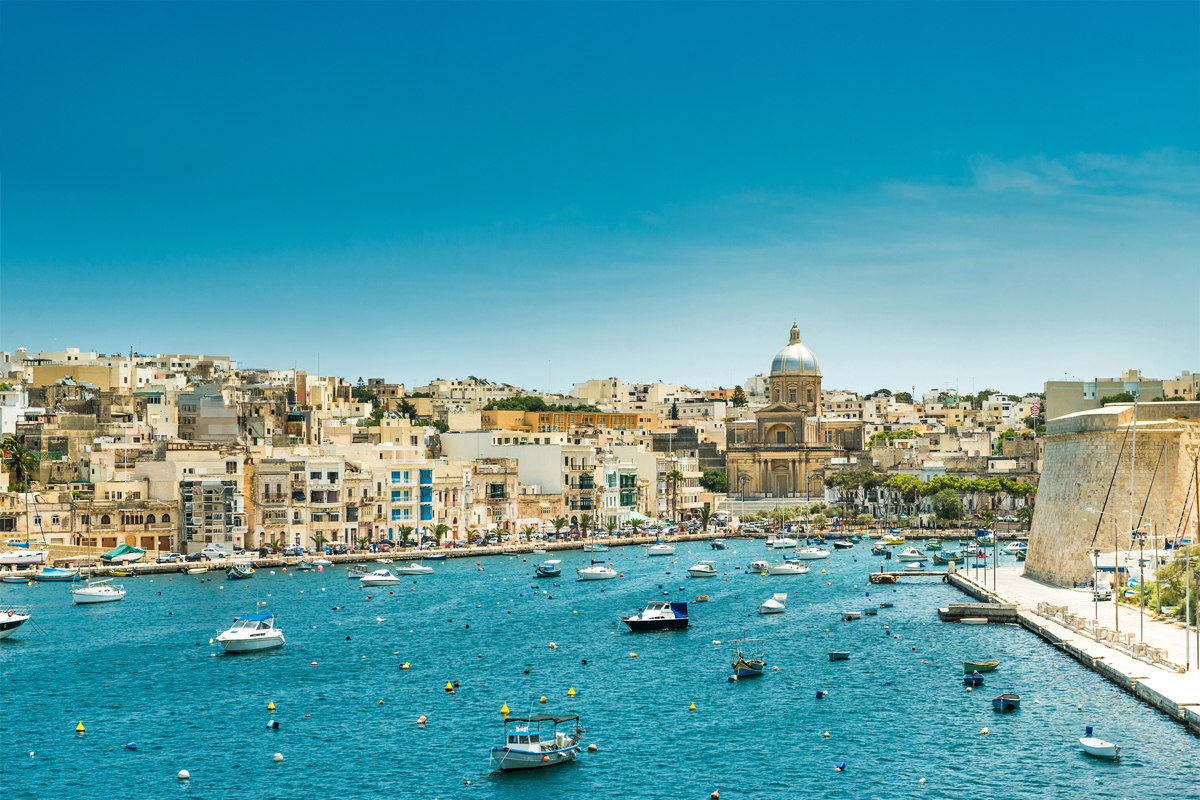 Malta Valletta - Beautiful harbor with luxury yachts and historic Maltese architecture