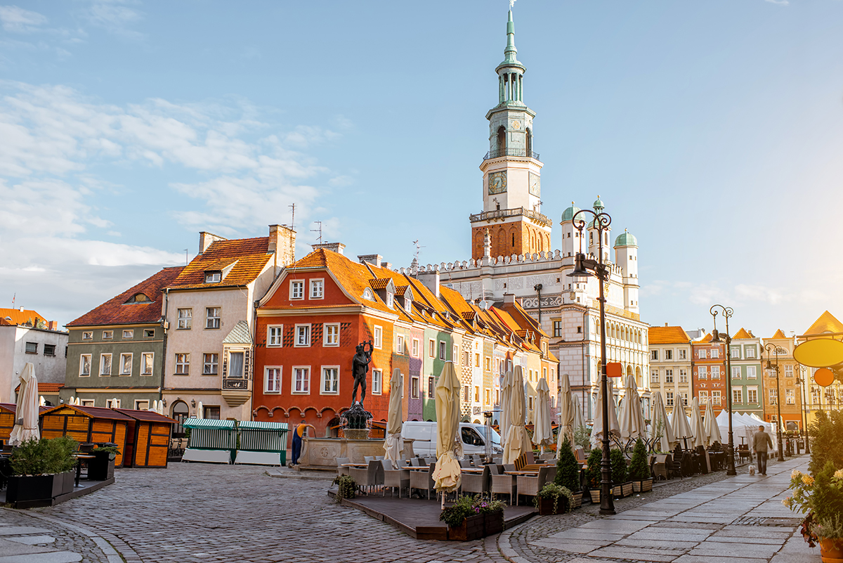 Poznan Poland - Historic city with colorful Renaissance buildings and vibrant market square