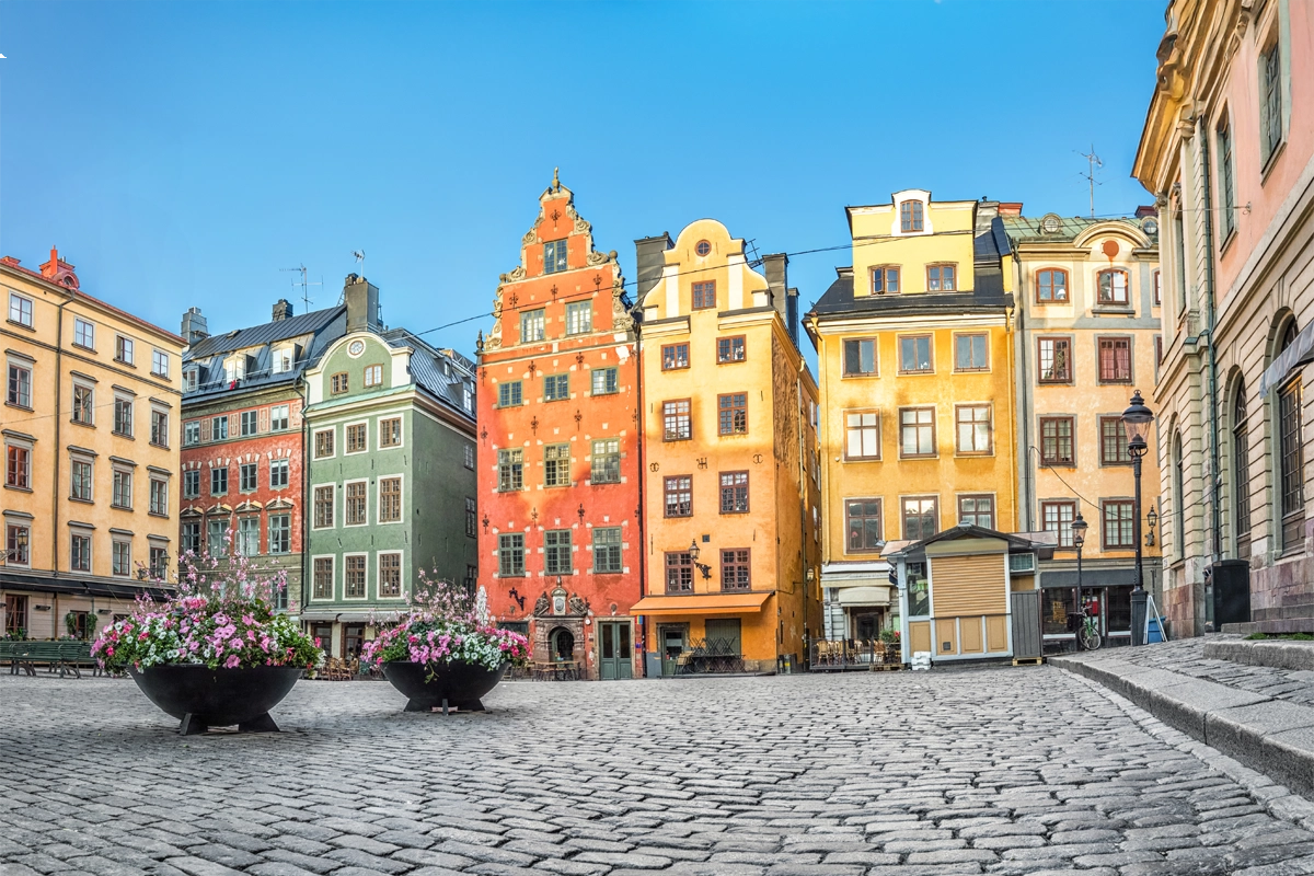 Stockholm Sweden - Beautiful Gamla Stan old town with colorful historic buildings