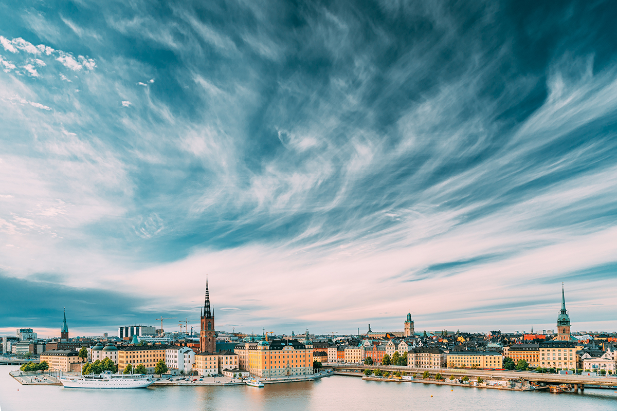 Stockholm Sweden - Modern city skyline with historic buildings and waterways